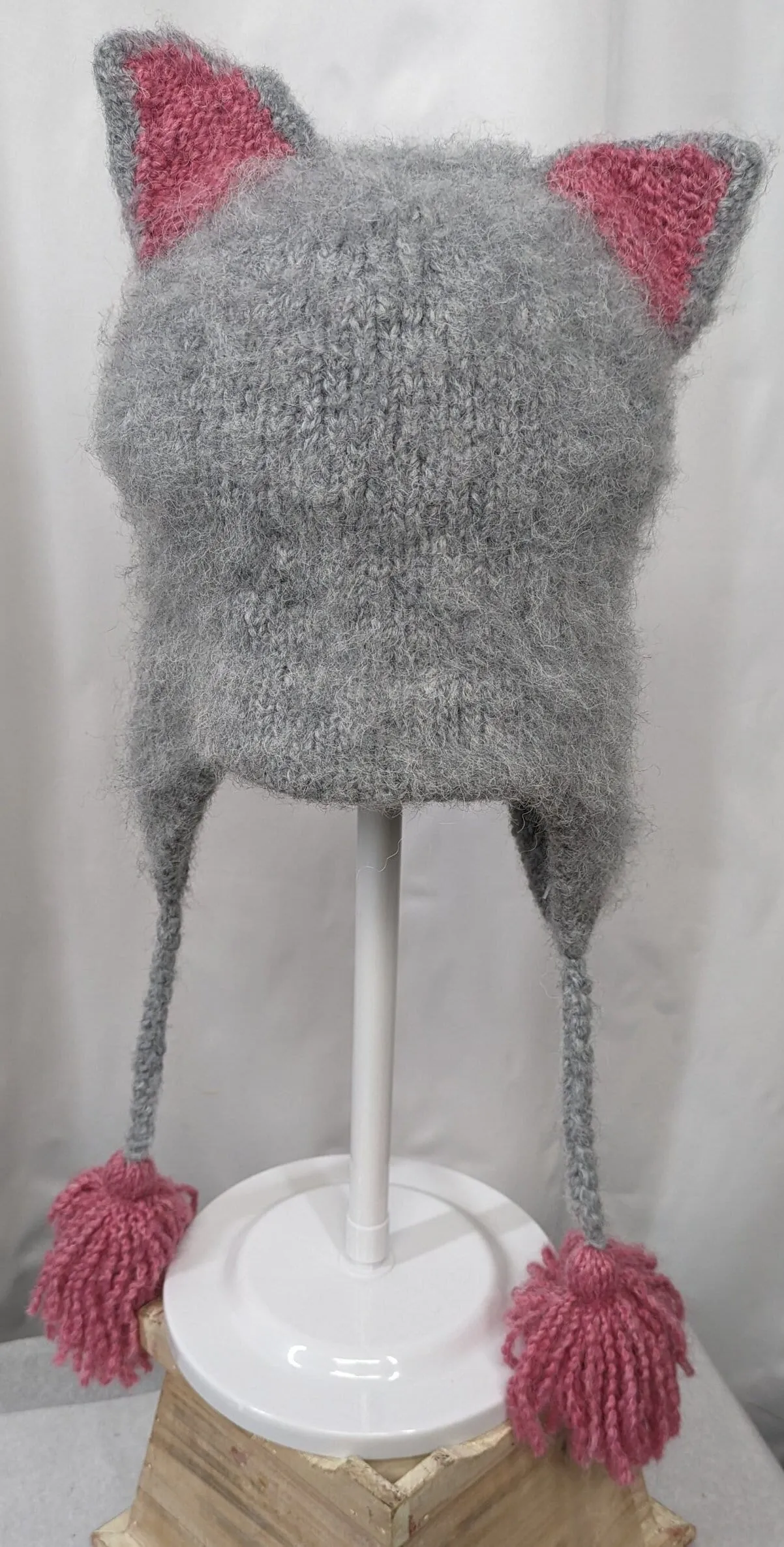 Gray and Pink Kitten Knit Winter Ski Snowboard novelty rare hat unique gift