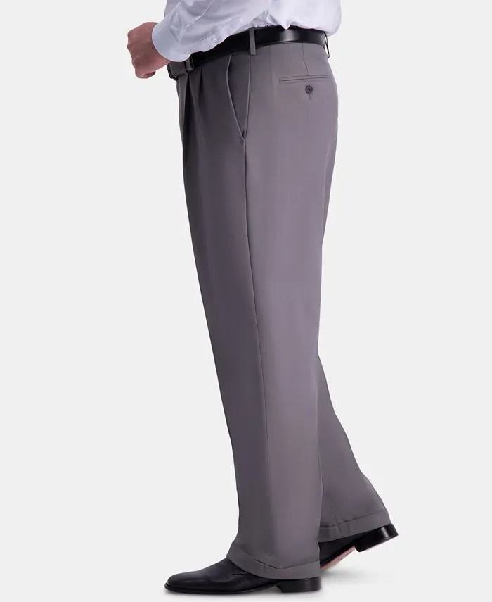 Haggar Mens Classic fit Big and Tall Dress Pants 50 / 29 Grey Solid Stretch