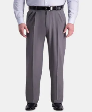 Haggar Mens Classic fit Big and Tall Dress Pants 50 / 29 Grey Solid Stretch