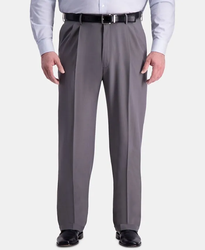 Haggar Mens Classic fit Big and Tall Dress Pants 50 / 29 Grey Solid Stretch