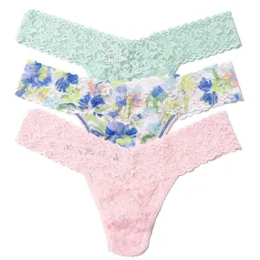 Hanky Panky Signature Lace 3 Pack Original Rise Thong - Low Tide Blue/Bliss Pink