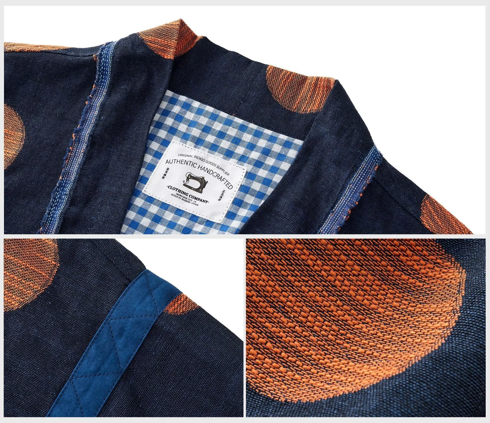 Hawaiian Style Embroidered Indigo Kimono Jacket