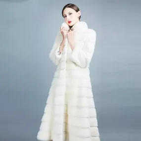 High Quality Natural Mink Fur Long Real White Coats