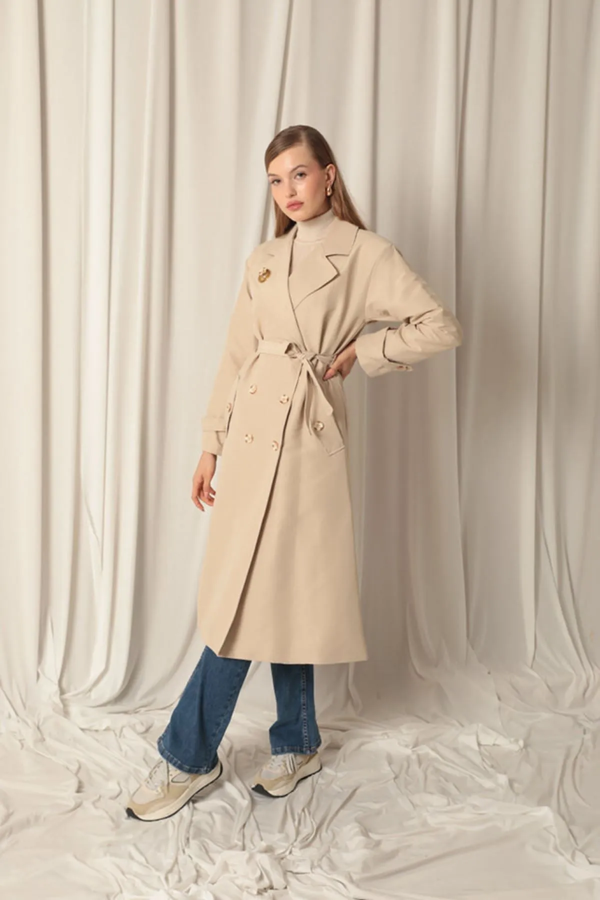 KKT Maxi Length Women's Stone Trench Coat - Fondi