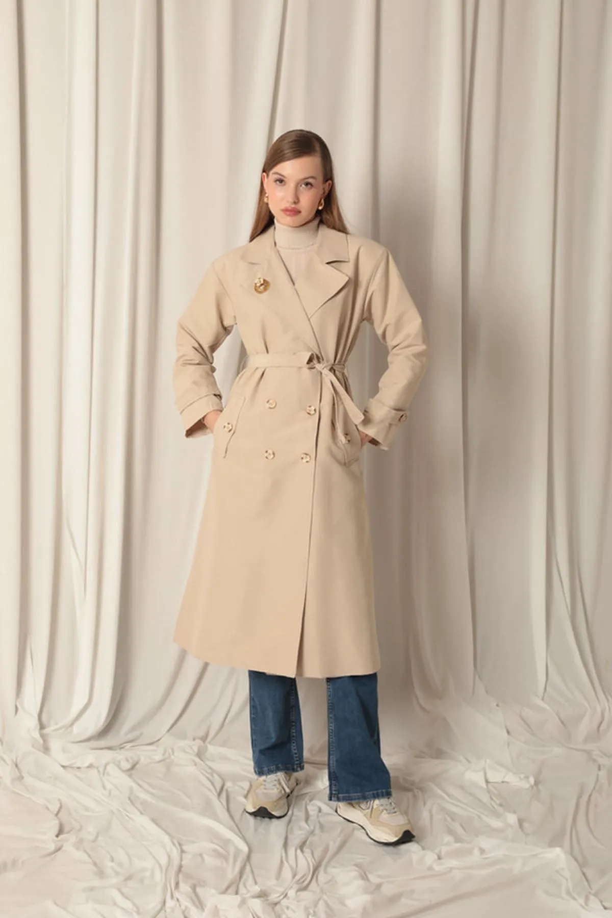 KKT Maxi Length Women's Stone Trench Coat - Fondi