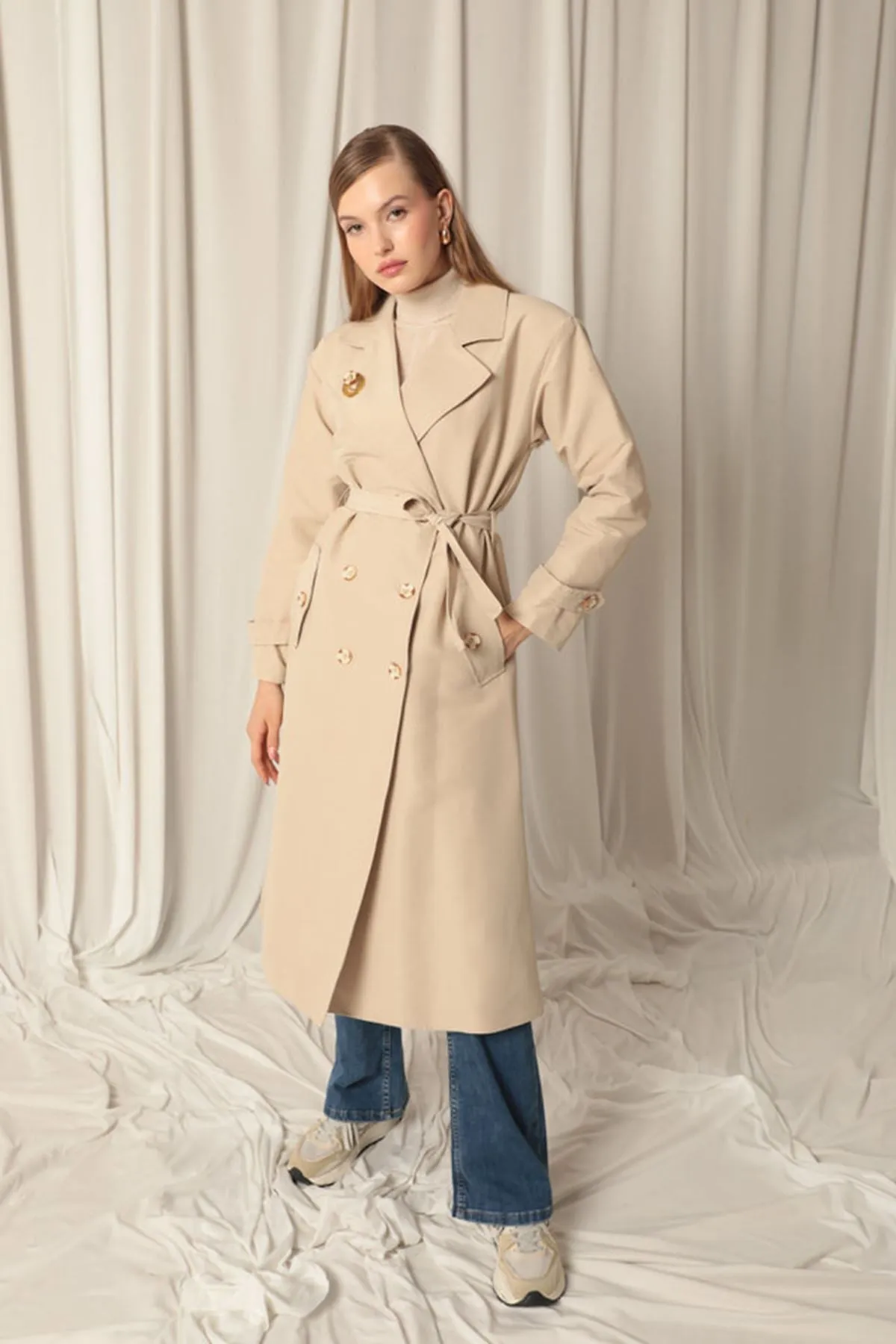 KKT Maxi Length Women's Stone Trench Coat - Fondi