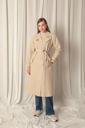 KKT Maxi Length Women's Stone Trench Coat - Fondi