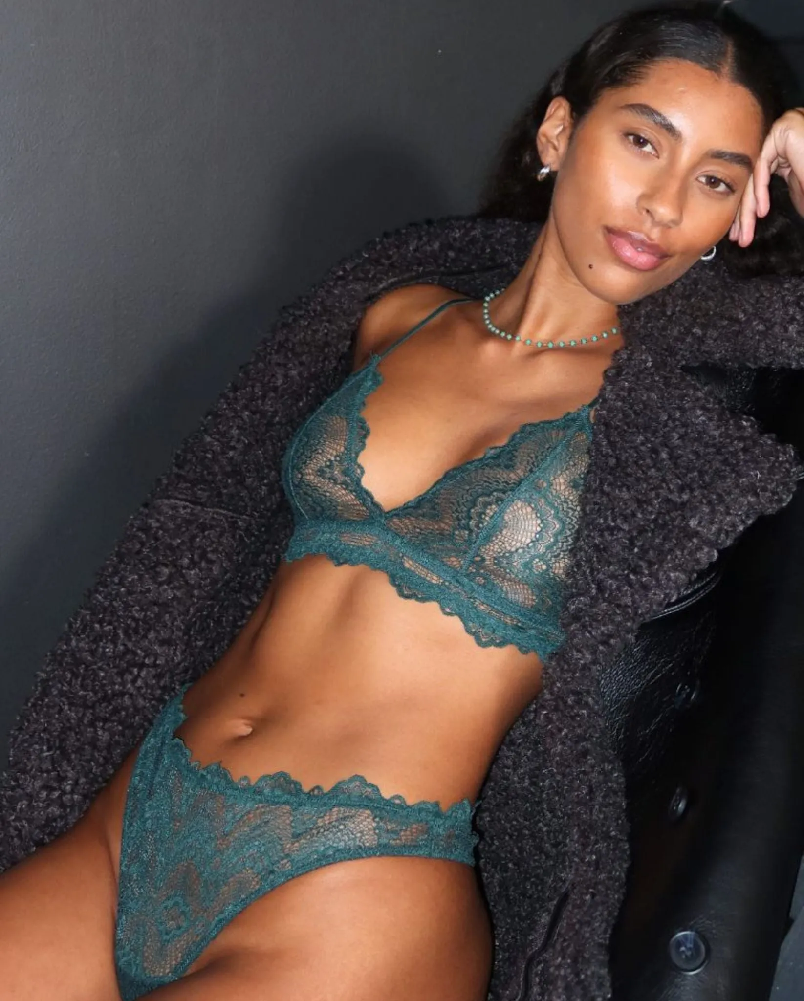 Lace Period Thong Pine Green