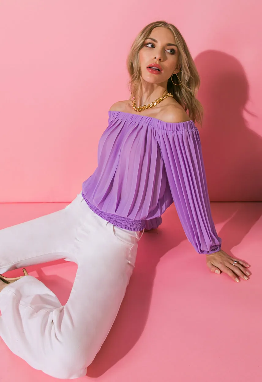 Lavender Pleated Off Shoulder Top