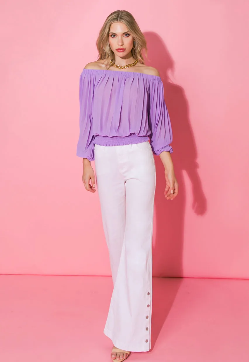 Lavender Pleated Off Shoulder Top