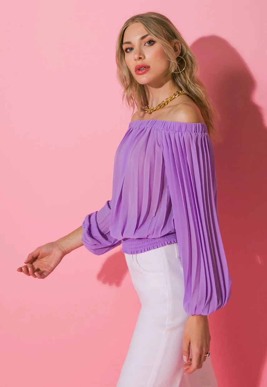 Lavender Pleated Off Shoulder Top