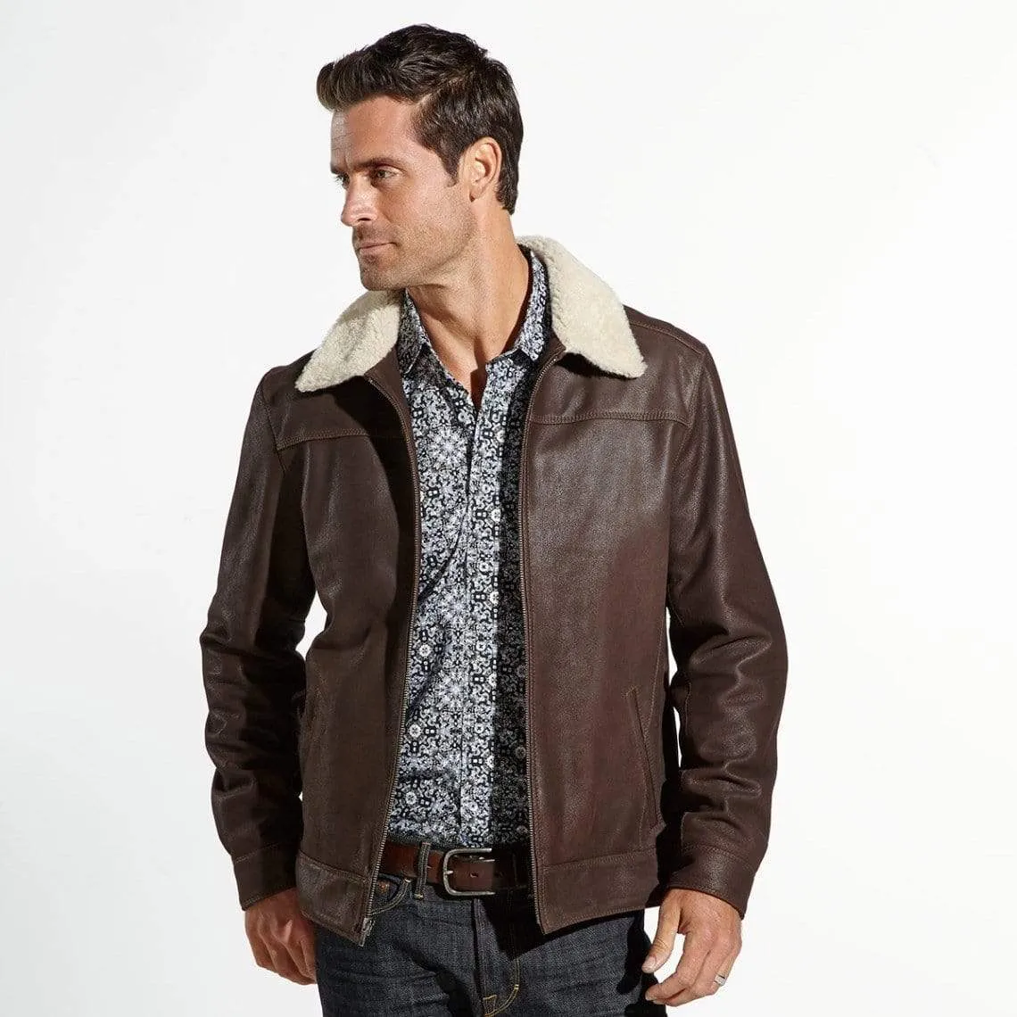 Leather flight jacket | shearling collar