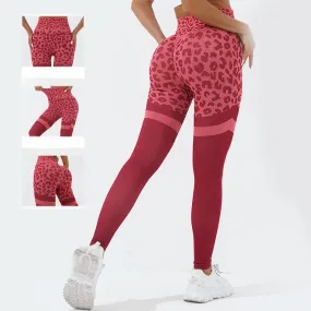 Leopard Print Fitness Pants For Women High Waist Butt Lifting Seamless Leggings Elastic Running Sport Training Yoga Pants Gym Outfits Clothing