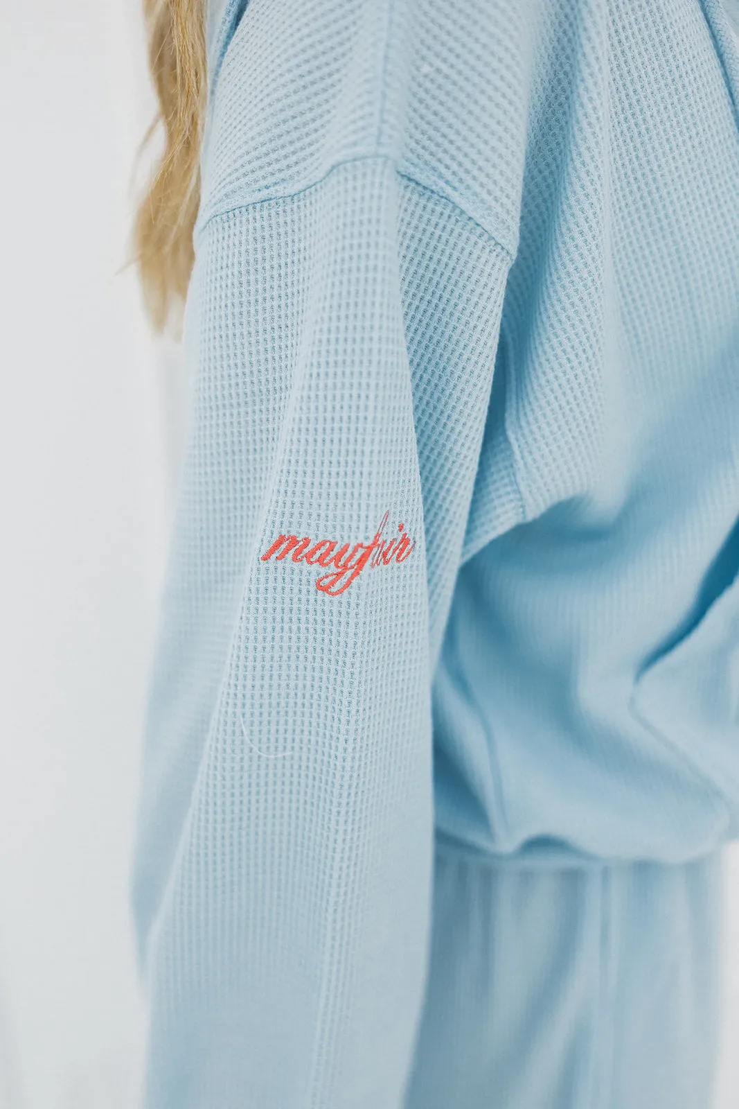 Life Is Sweet Waffle Zip-Up Hoodie - Soft Blue