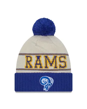 Los Angeles Rams New Era 2023 Sideline Historic Pom Cuffed Knit Hat - Cream/Royal