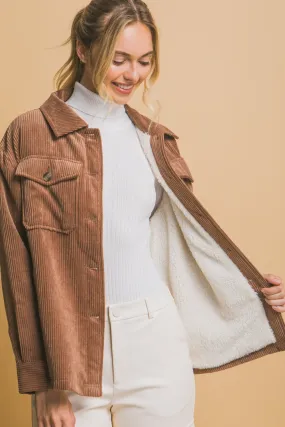 Love Tree Corduroy Button Up Sherpa Lined Jacket