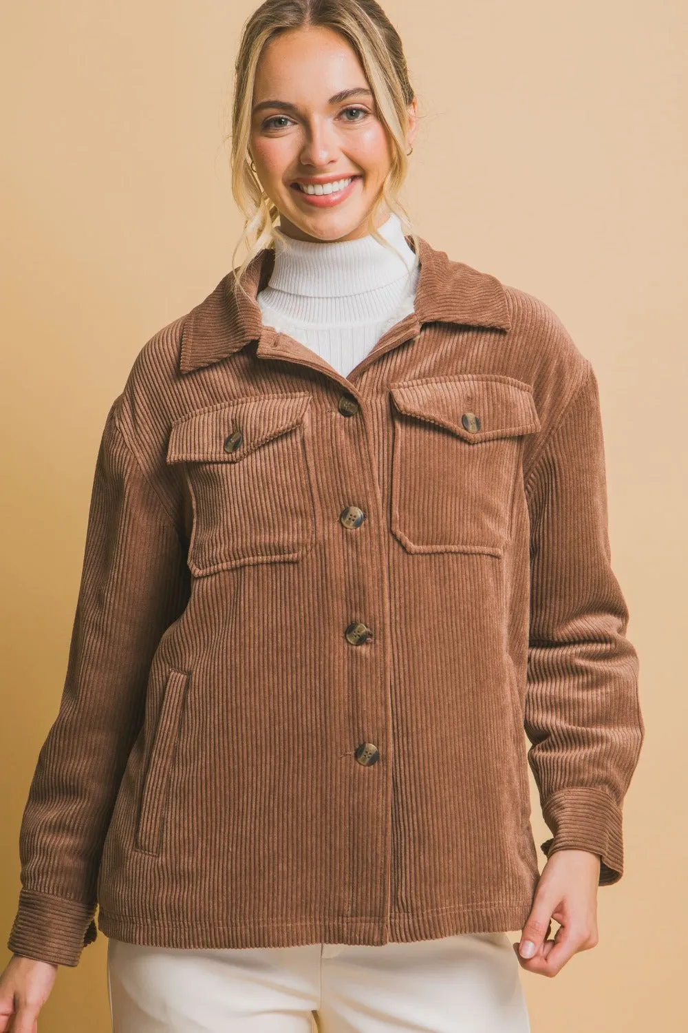 Love Tree Corduroy Button Up Sherpa Lined Jacket