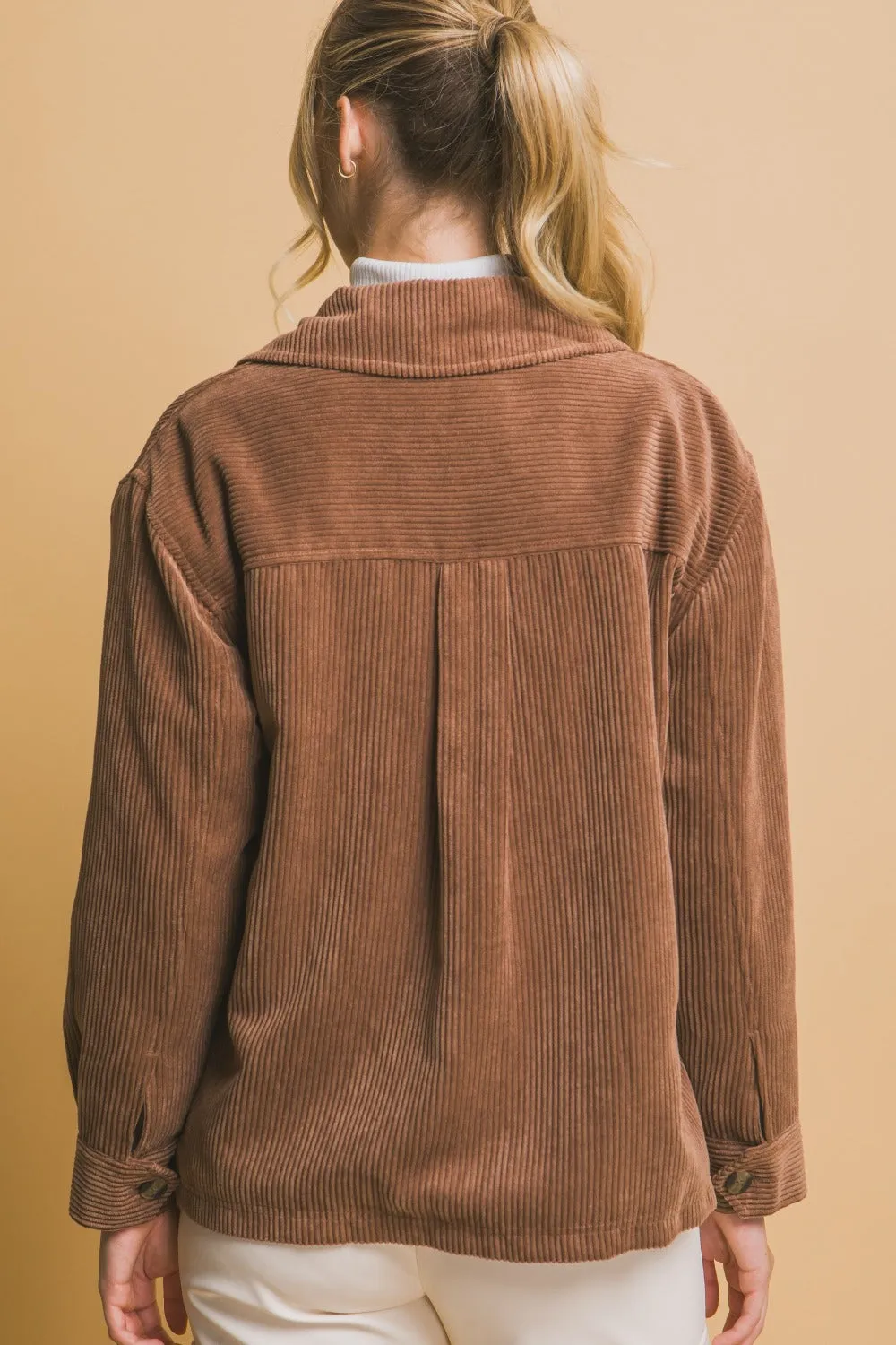 Love Tree Corduroy Button Up Sherpa Lined Jacket