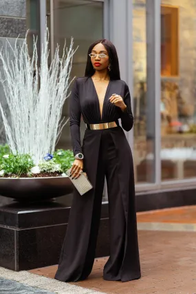 Madam Mystique Audrey Black Draped Palazzo Pants