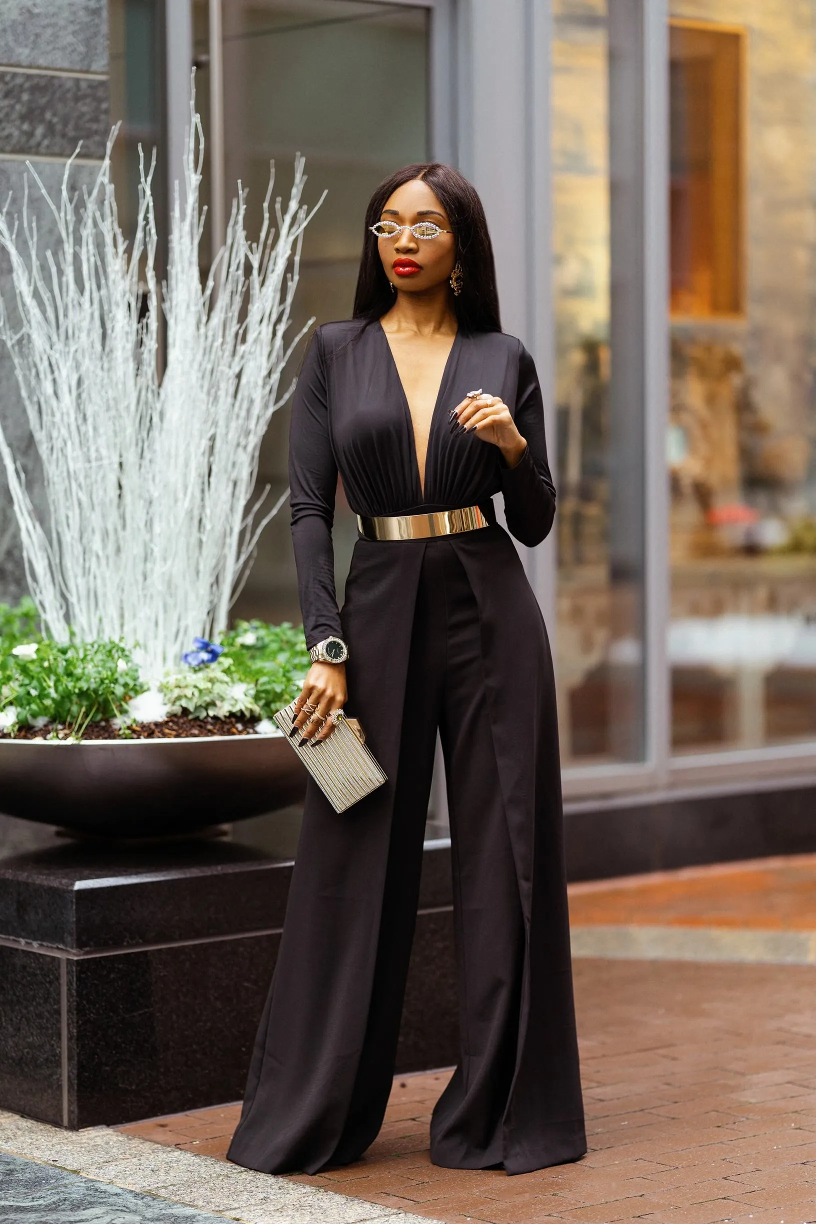 Madam Mystique Audrey Black Draped Palazzo Pants