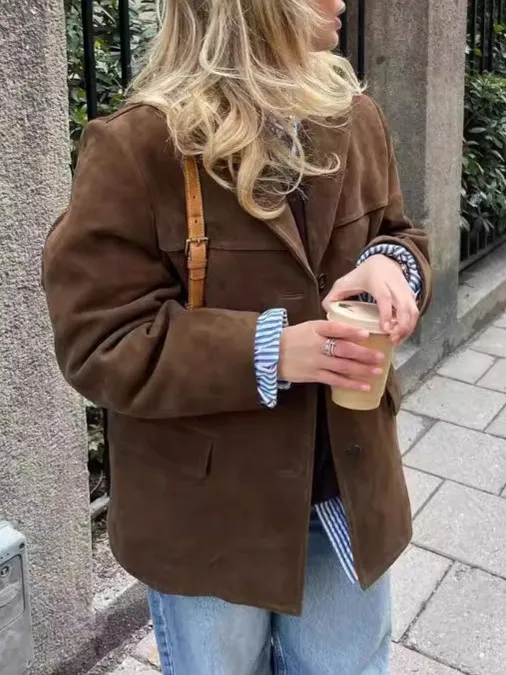 Maria Bruine Blazer | Suède leren herfst vrouwen blazer