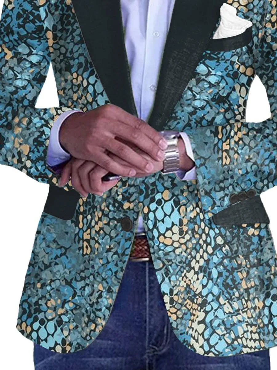 Men's Animal Skin Print Lapel Single Breasted Casual Blazer
