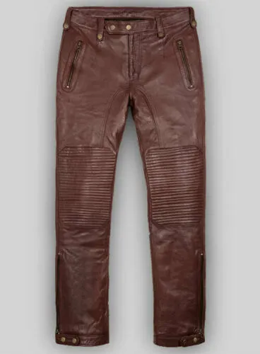 Men's Brown Genuine Leather Jeans Pants
