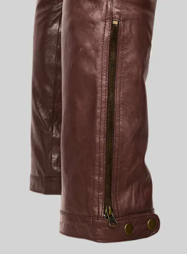 Men's Brown Genuine Leather Jeans Pants