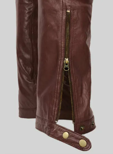 Men's Brown Genuine Leather Jeans Pants