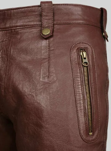 Men's Brown Genuine Leather Jeans Pants