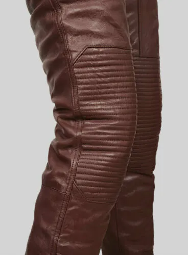 Men's Brown Genuine Leather Jeans Pants
