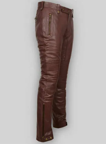 Men's Brown Genuine Leather Jeans Pants