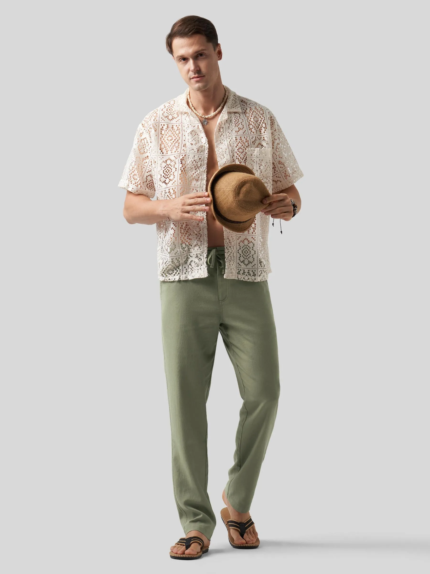 Men's Casual Cotton Linen Pants 29 Inch