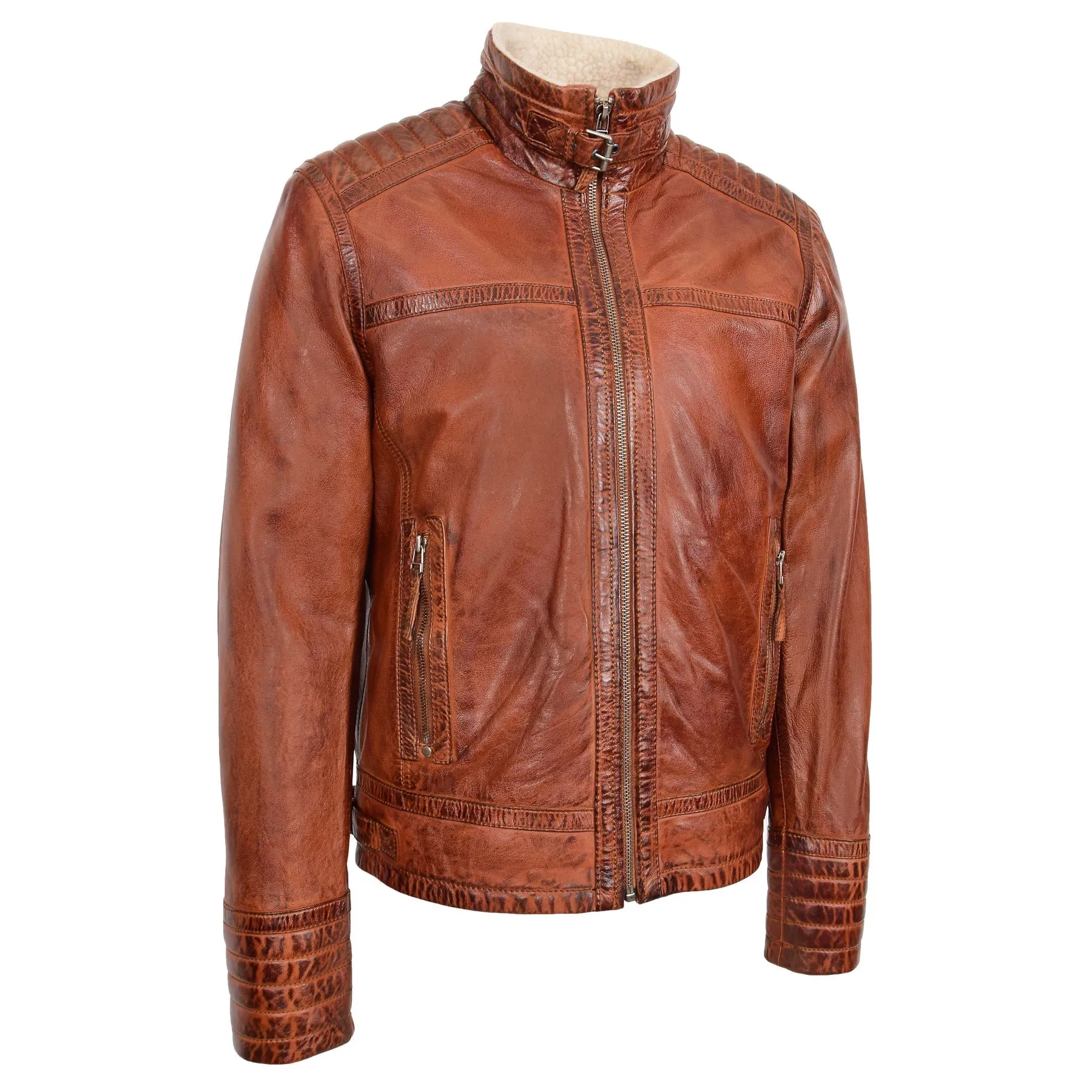 Men’s Genuine Leather Biker Style With Sherpa Lined Brown Vilhelm