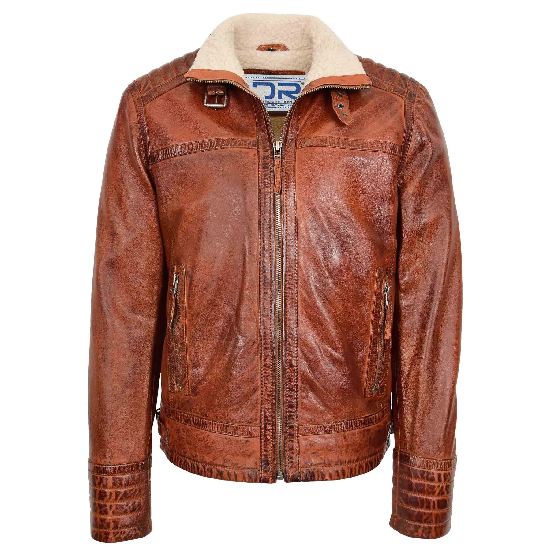 Men’s Genuine Leather Biker Style With Sherpa Lined Brown Vilhelm