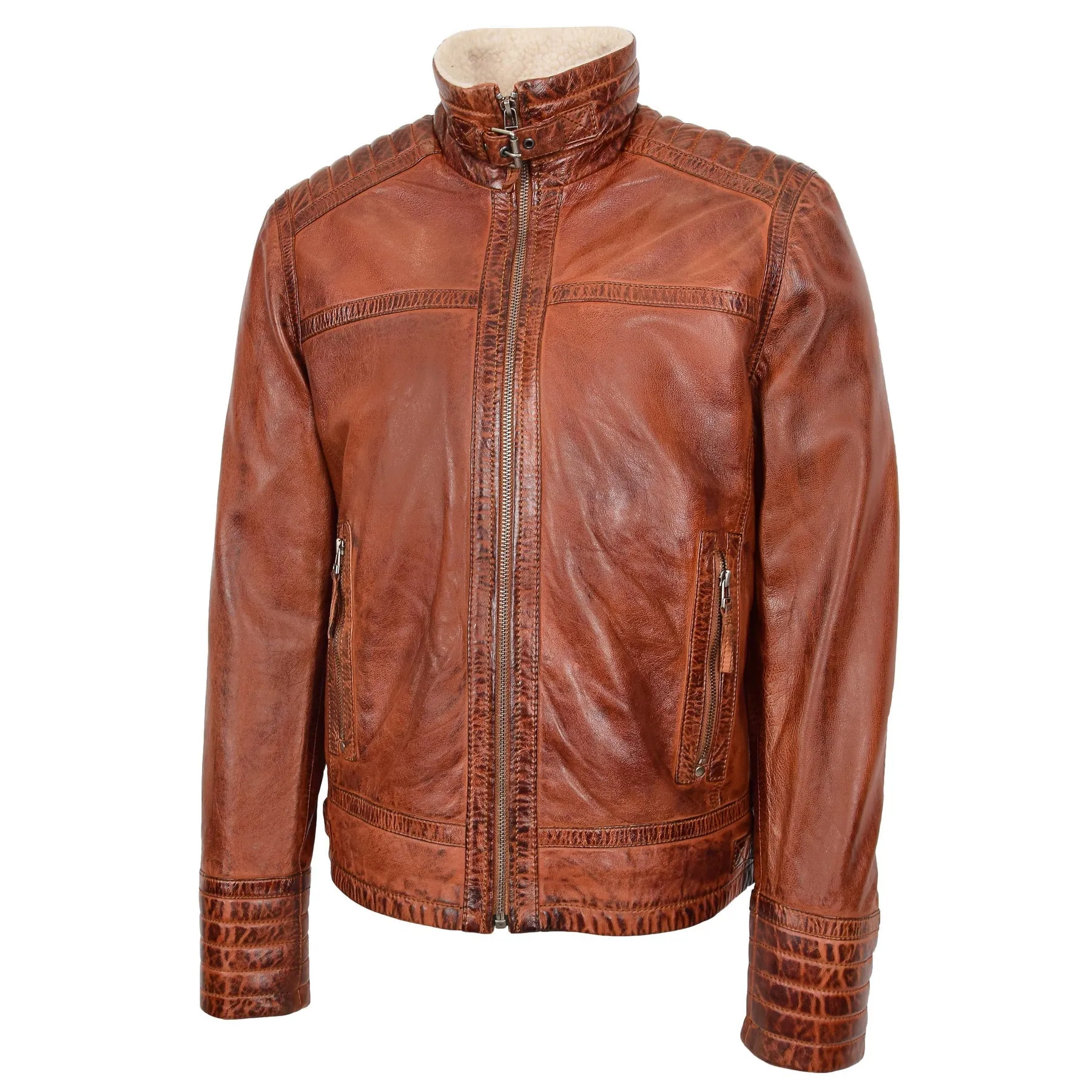 Men’s Genuine Leather Biker Style With Sherpa Lined Brown Vilhelm