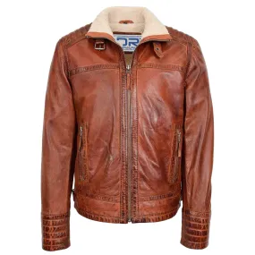 Men’s Genuine Leather Biker Style With Sherpa Lined Brown Vilhelm