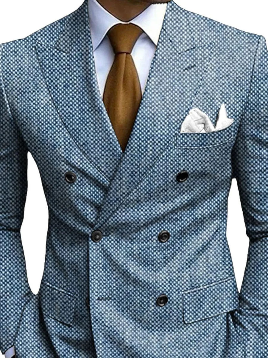 Men's Retro Pattern Print Double-Breasted Casual Blazer