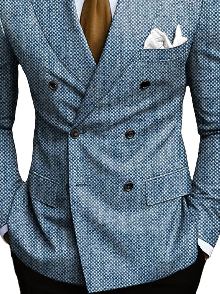 Men's Retro Pattern Print Double-Breasted Casual Blazer