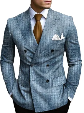Men's Retro Pattern Print Double-Breasted Casual Blazer
