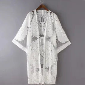 Mesh Floral Embroidery Kimono