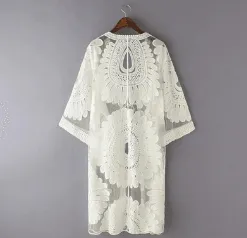 Mesh Floral Embroidery Kimono