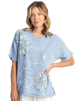 Mineral Washed Short-Sleeve Gauze Top With Fringe Accents