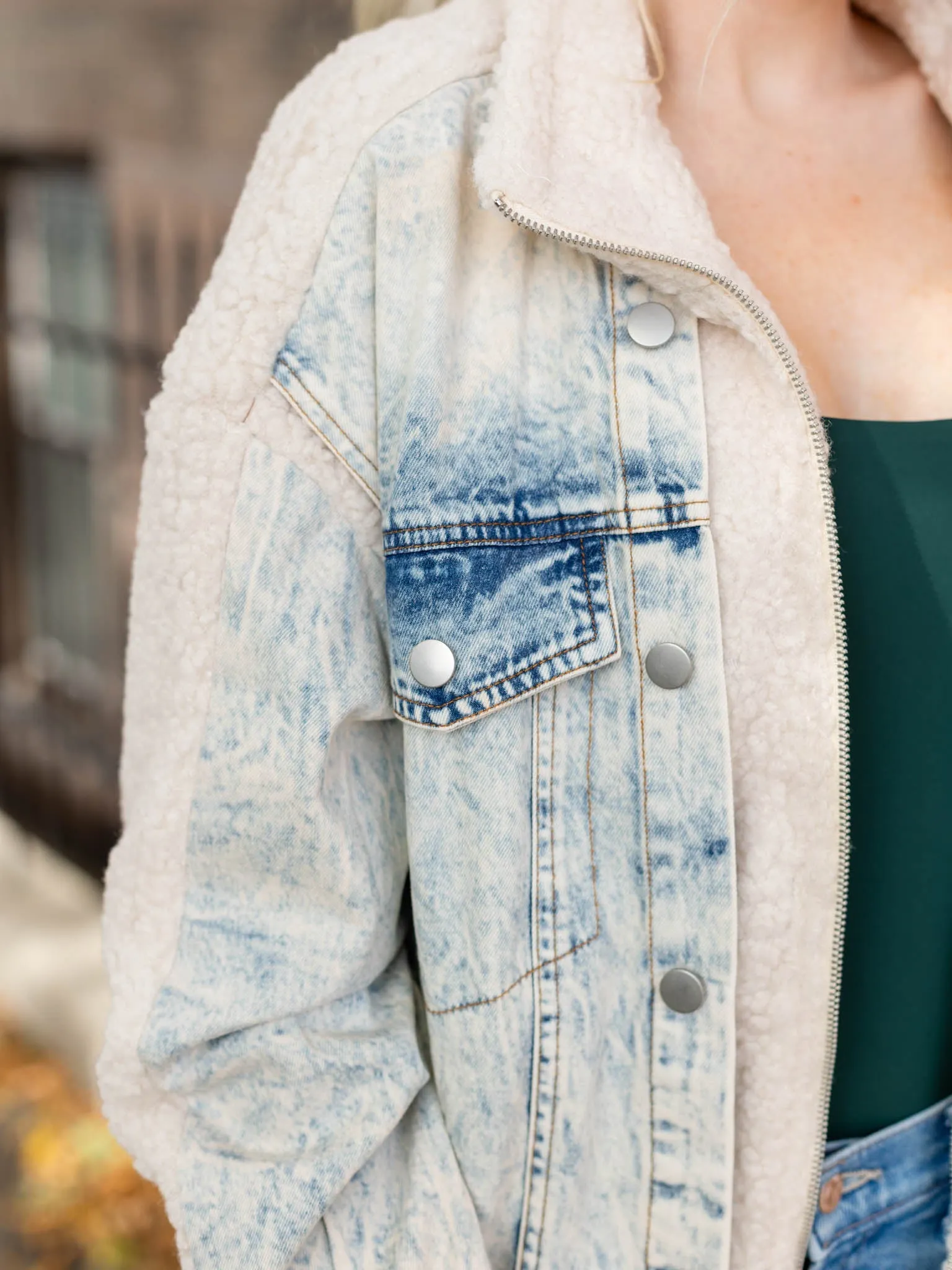 Mystree Denim Mixed Sherpa Jacket