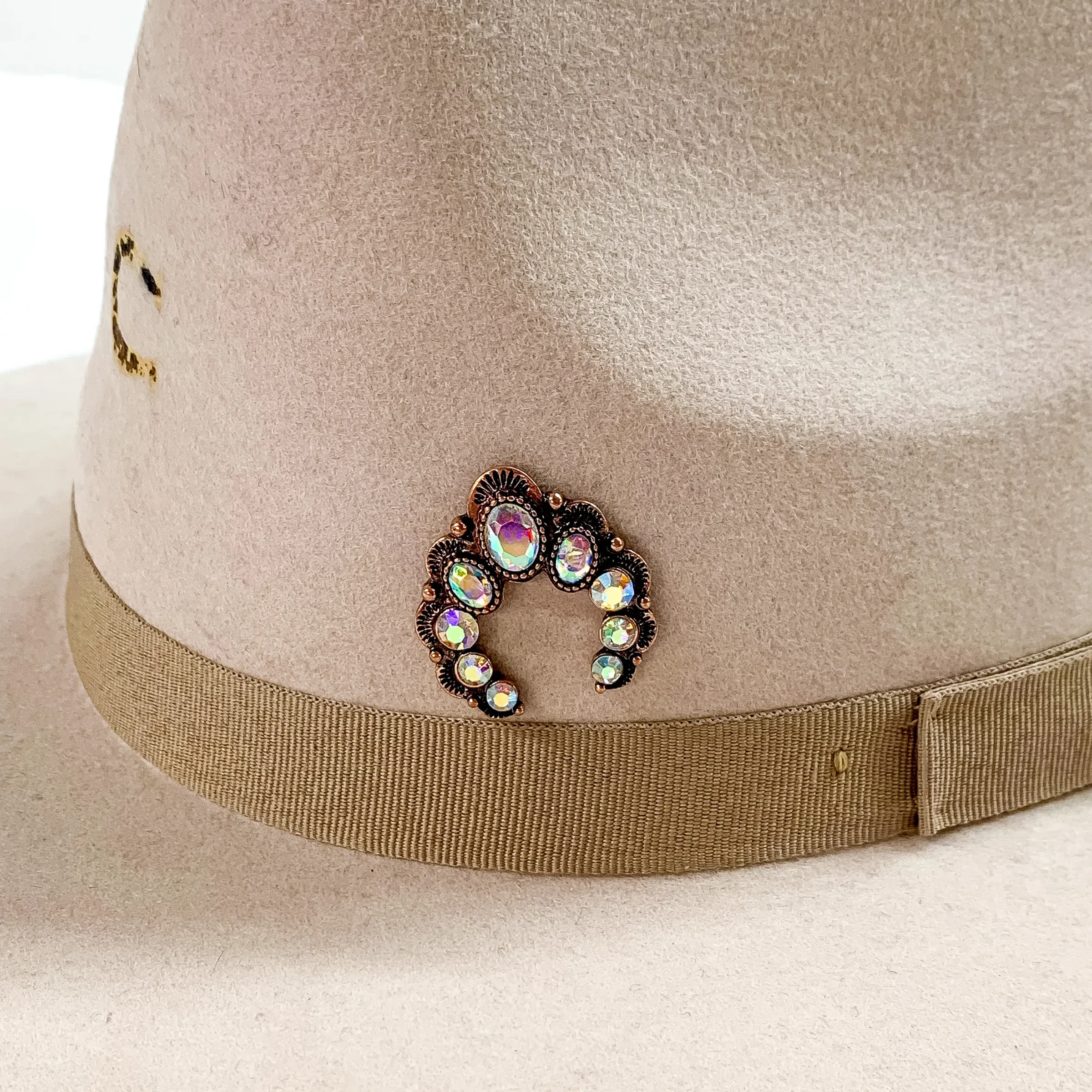 Naja Hat Pin with AB Crystals in Copper Tone