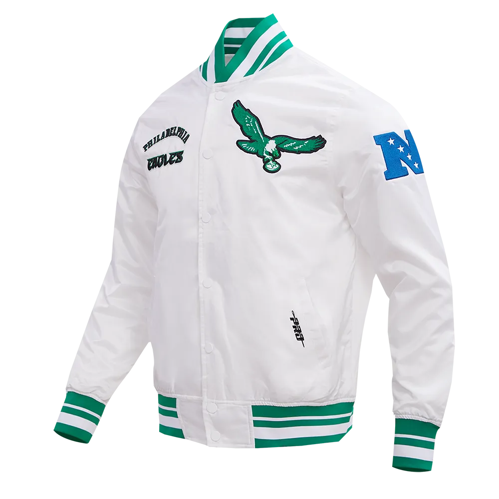 NFL PHILADELPHIA EAGLES RETRO CLASSIC MEN'S RIB SATIN JACKET (WHITE/KELLY GREEN)