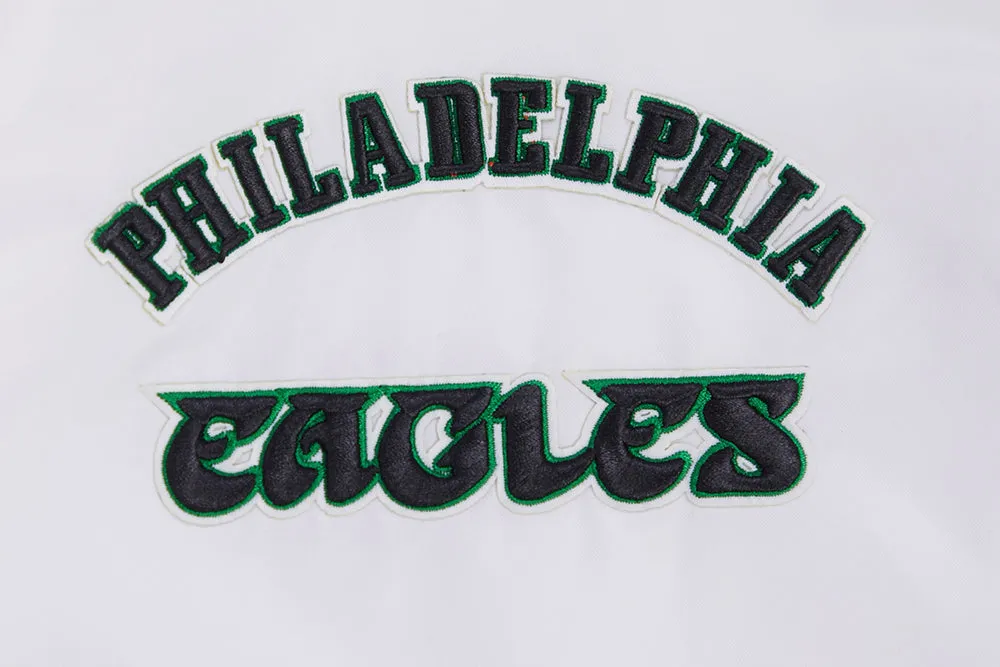 NFL PHILADELPHIA EAGLES RETRO CLASSIC MEN'S RIB SATIN JACKET (WHITE/KELLY GREEN)