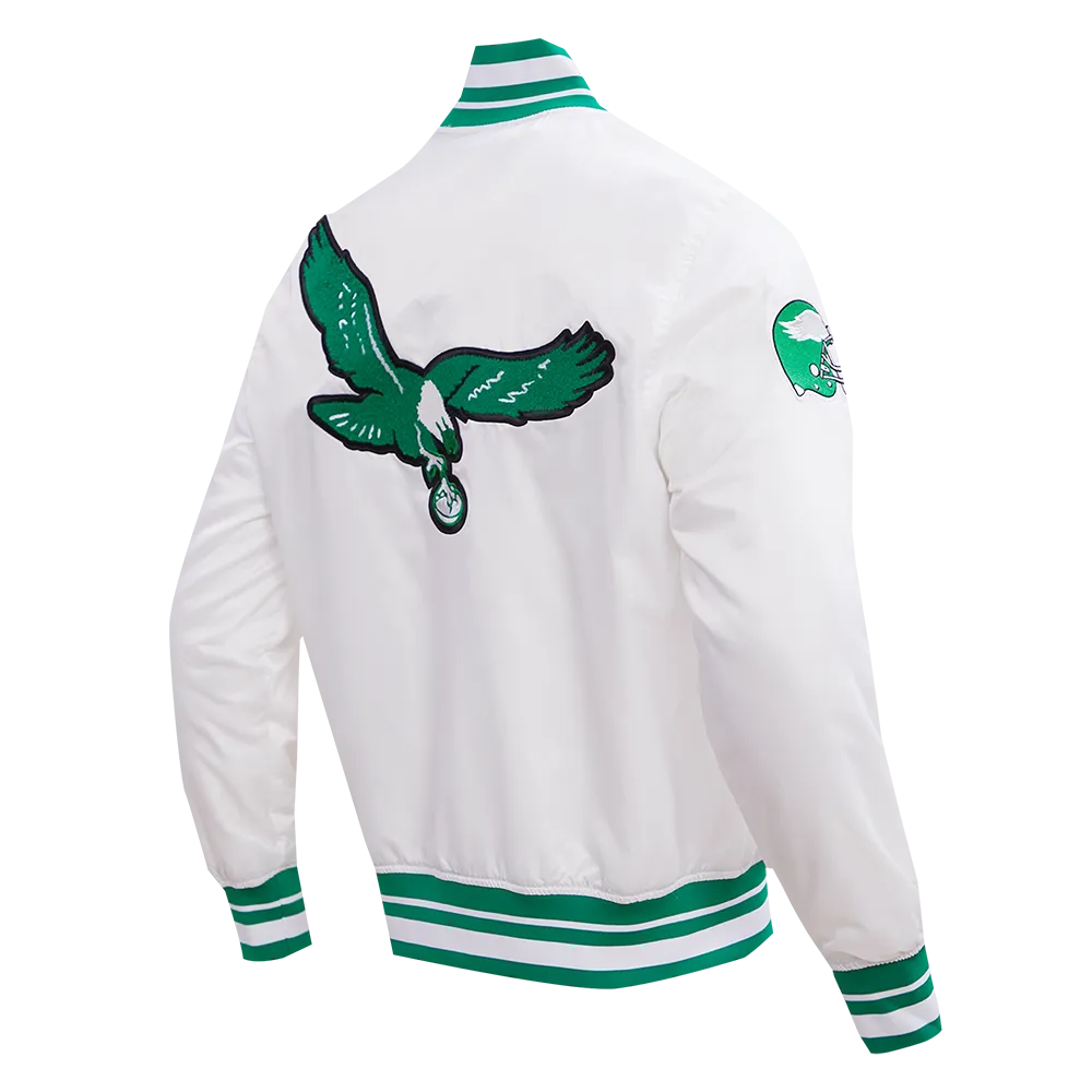 NFL PHILADELPHIA EAGLES RETRO CLASSIC MEN'S RIB SATIN JACKET (WHITE/KELLY GREEN)