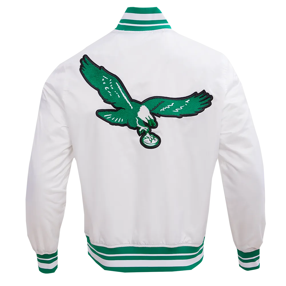 NFL PHILADELPHIA EAGLES RETRO CLASSIC MEN'S RIB SATIN JACKET (WHITE/KELLY GREEN)