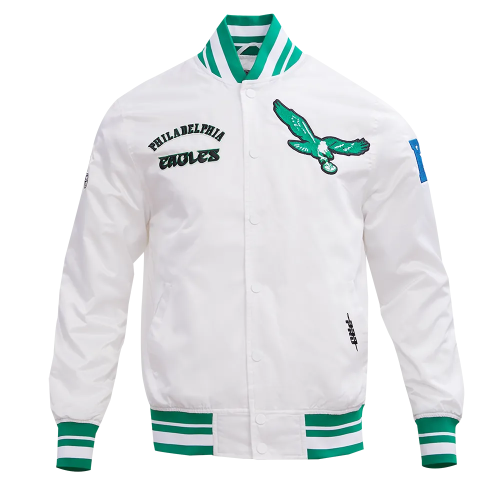 NFL PHILADELPHIA EAGLES RETRO CLASSIC MEN'S RIB SATIN JACKET (WHITE/KELLY GREEN)